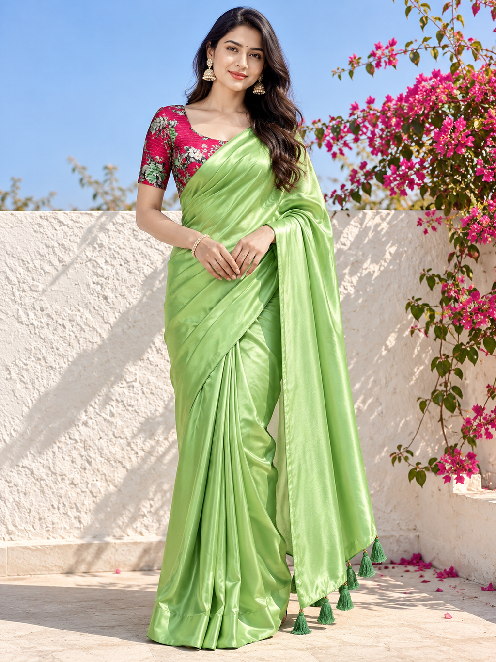 Solid Color Saree Green Solid Crepe Silk Saree – Manjula's Choice