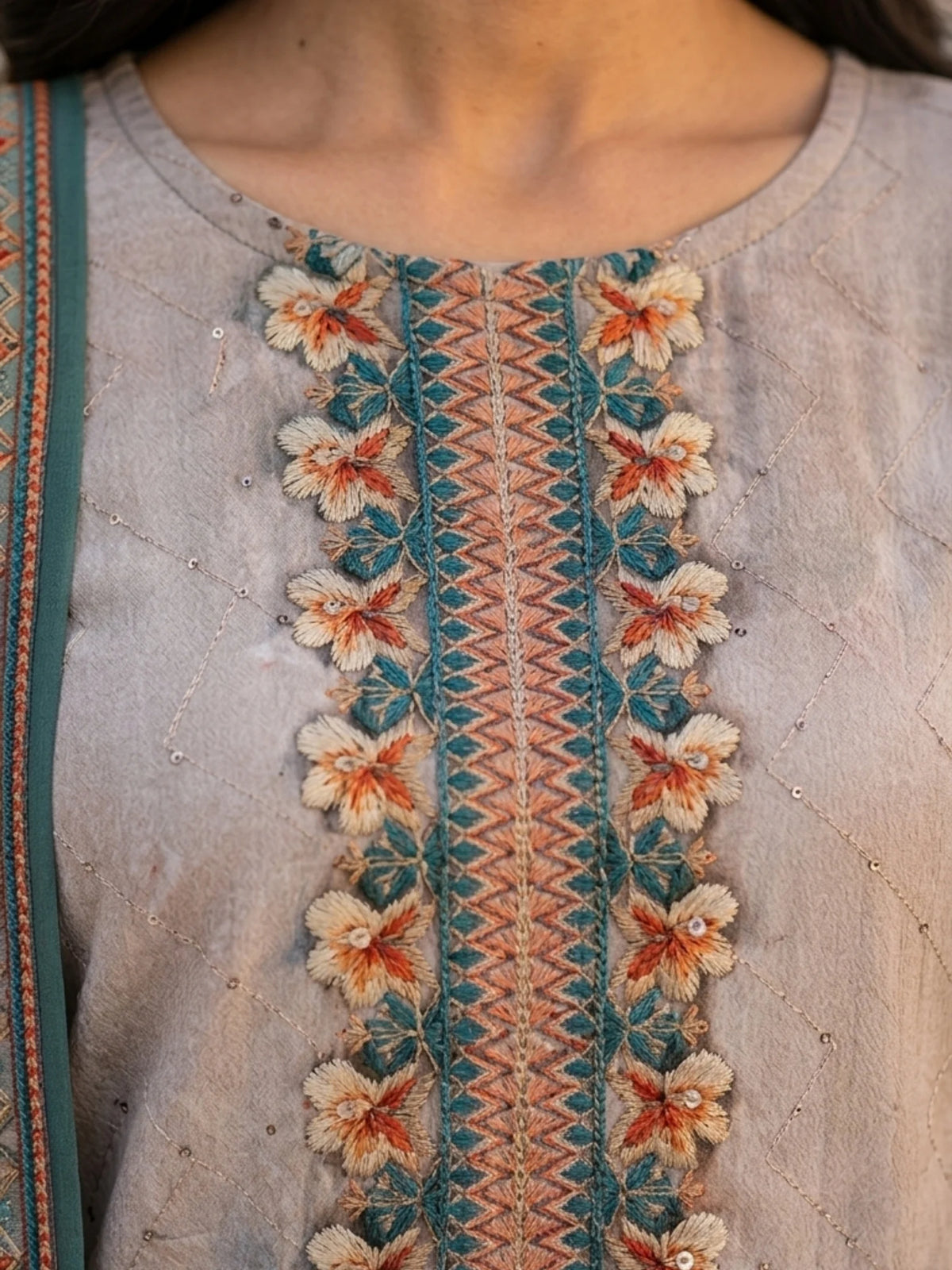 Bottle Green Georgette Embroidered Kurta Set