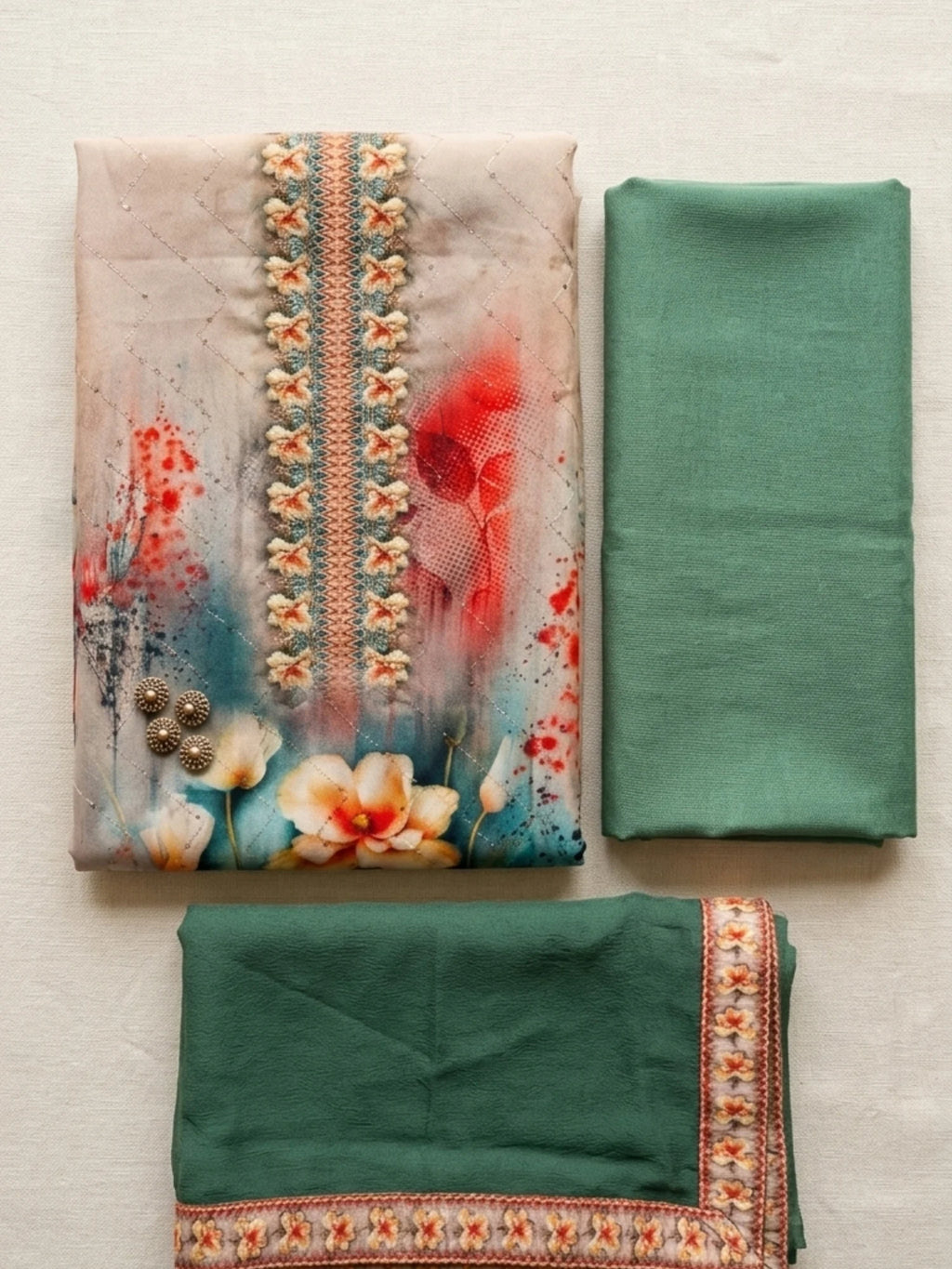 Bottle Green Georgette Embroidered Kurta Set