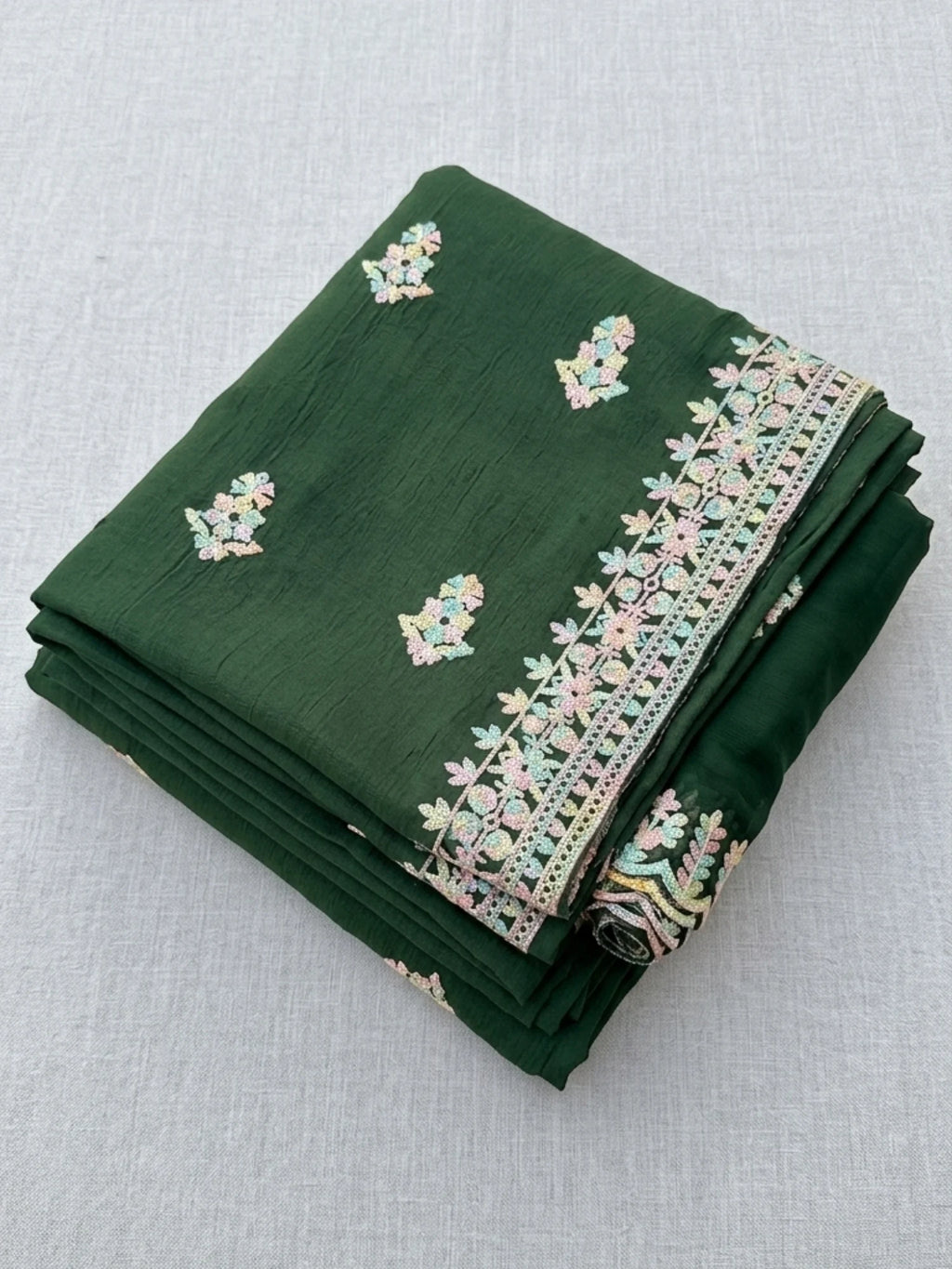 Dark Green Cotton Embroidered Traditional Ethnic Suit Set