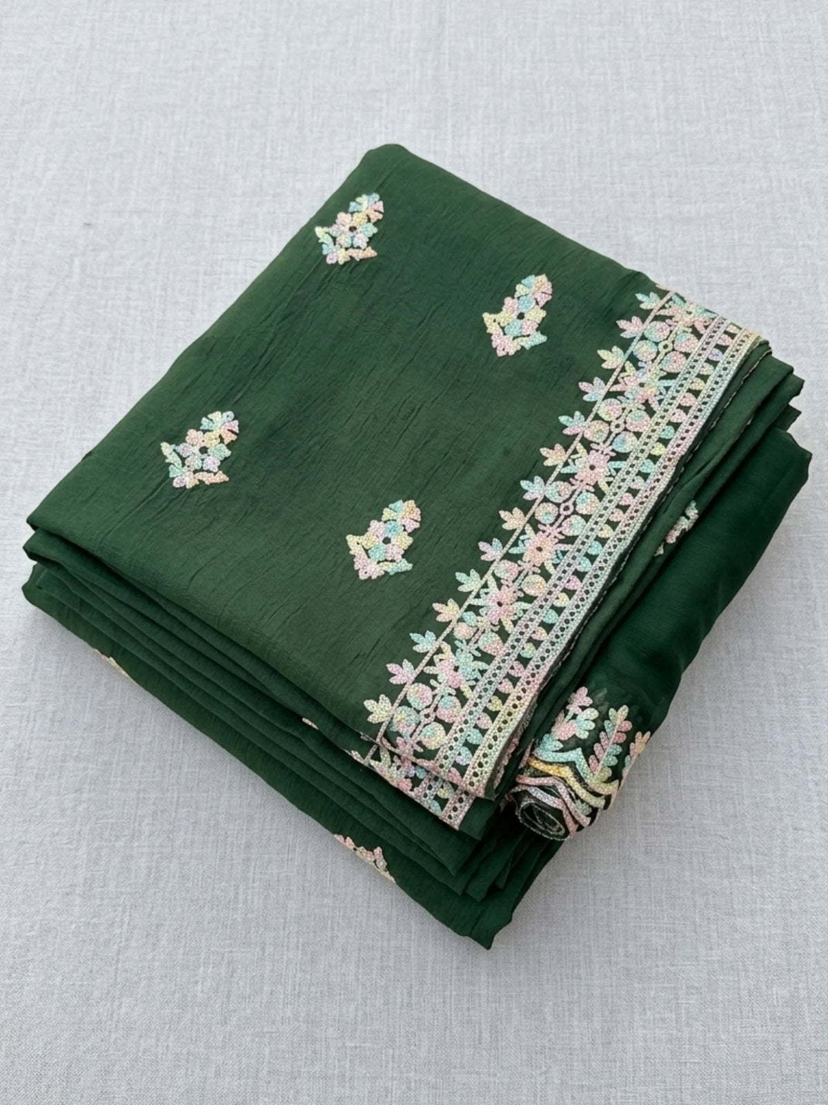 Dark Green Cotton Embroidered Traditional Ethnic Suit Set