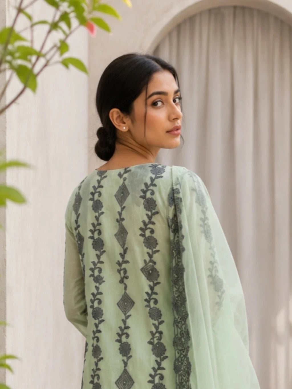 Mint Green Cotton Floral Ethnic Suit Set