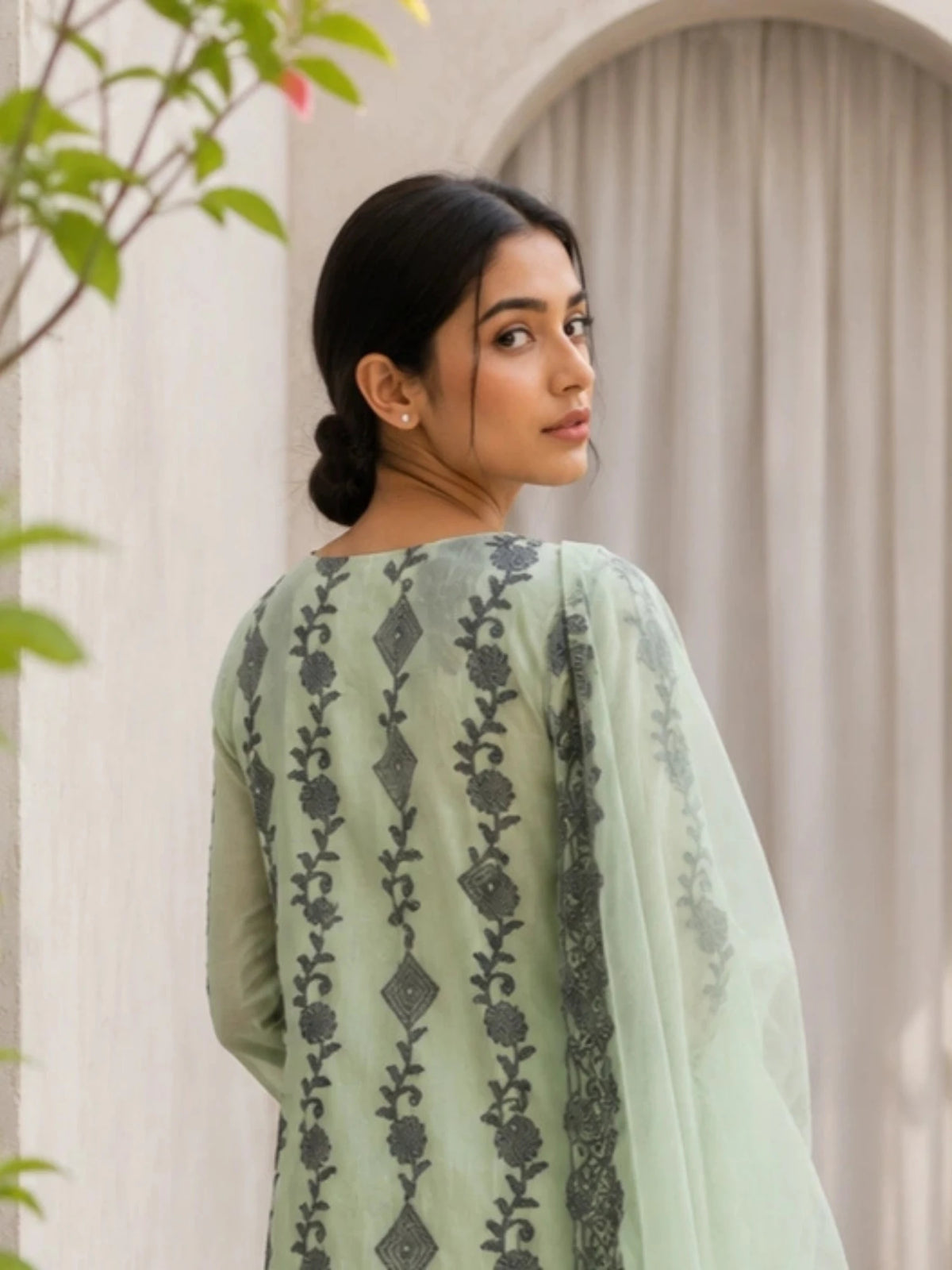 Mint Green Cotton Floral Ethnic Suit Set