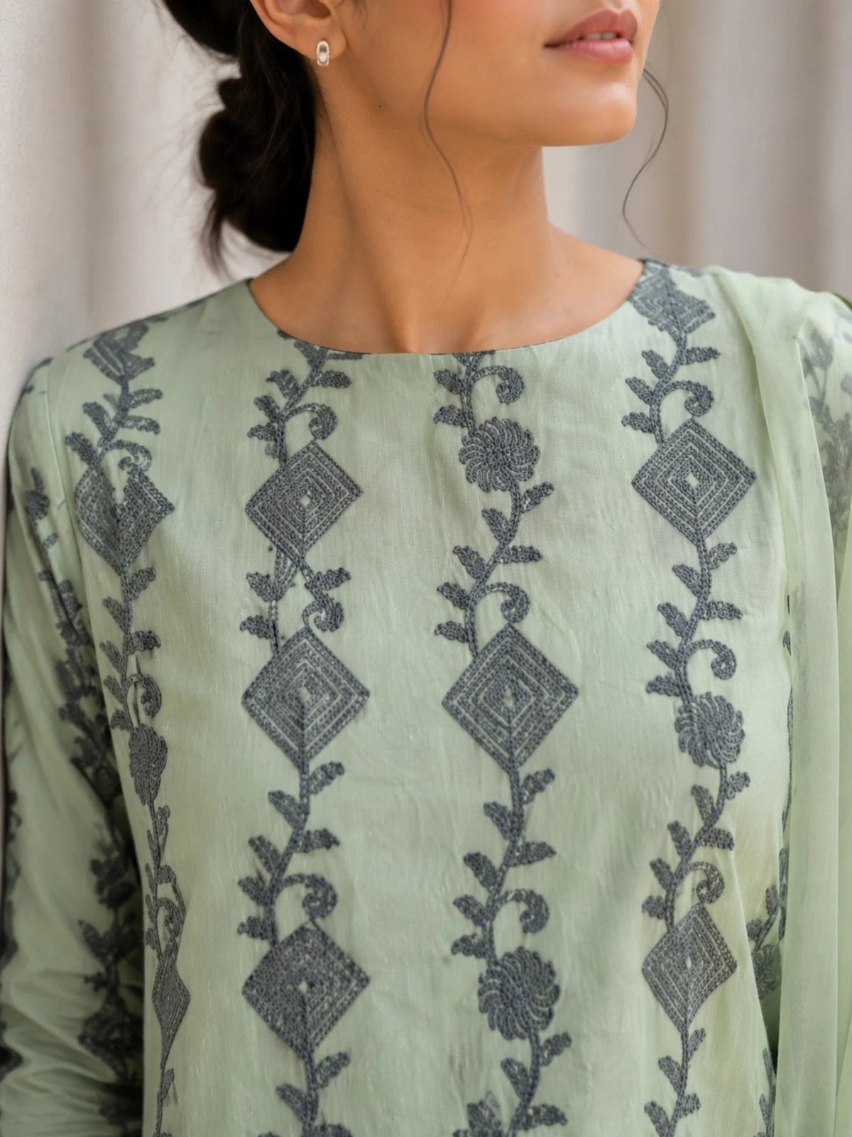 Mint Green Cotton Floral Ethnic Suit Set