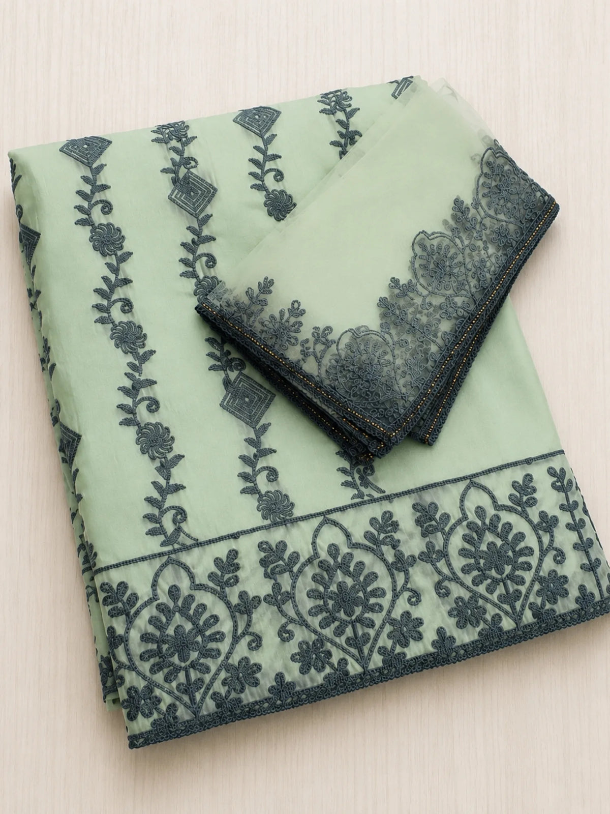 Mint Green Cotton Floral Ethnic Suit Set