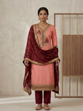 Peach Silk Blend Embroidered Ethnic Suit Set