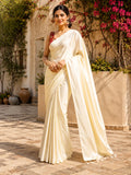 Beige Solid Crepe Saree