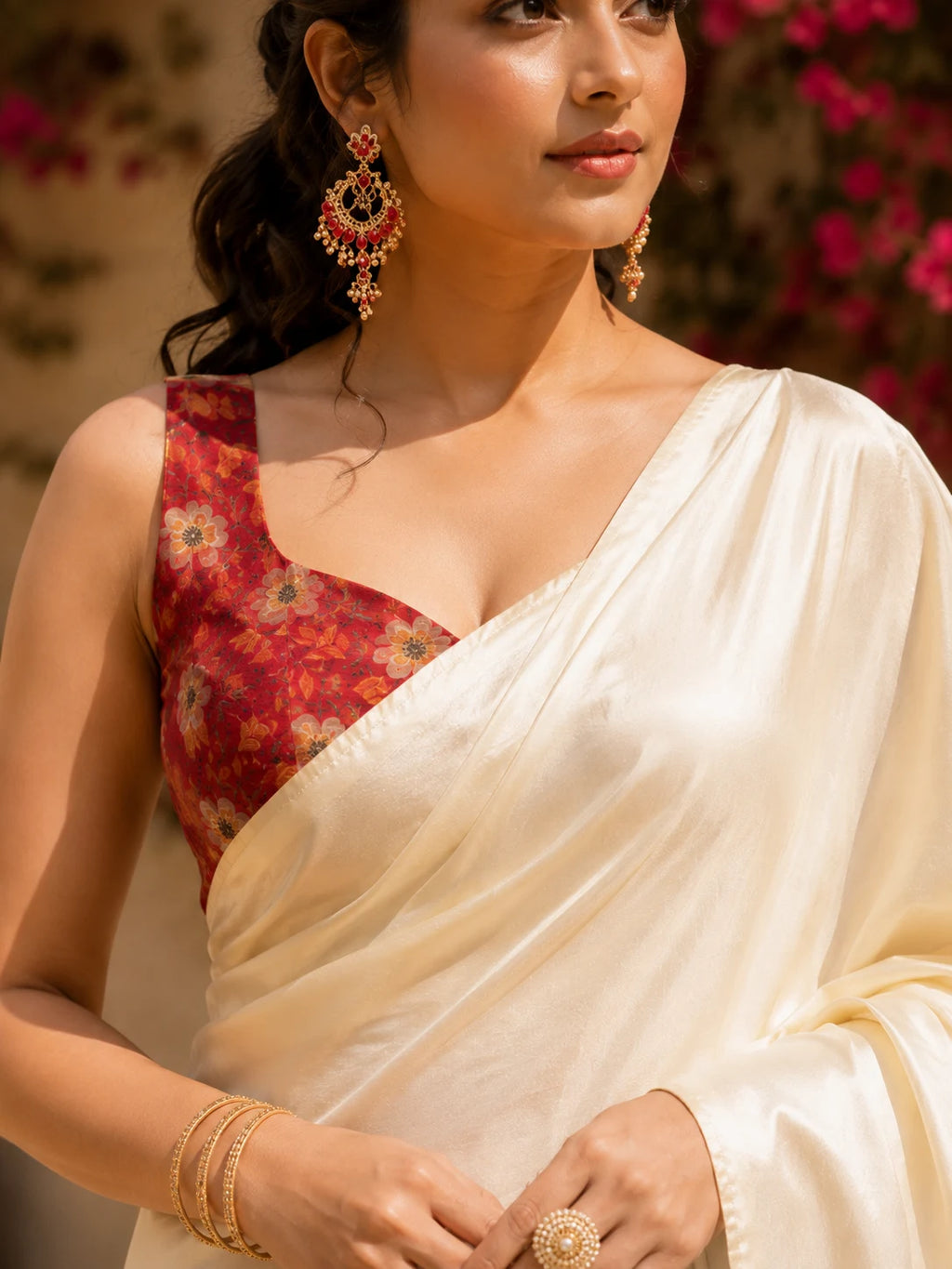 Beige Solid Crepe Saree